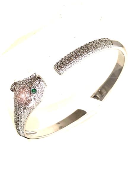 PULSERAS PLATEADAS CABEZA DE LEOPARDO CON CIRCONITAS