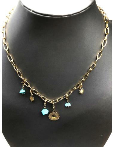 CADENAS MUJER CON CHARMS Y PIEDRAS TURQUESA