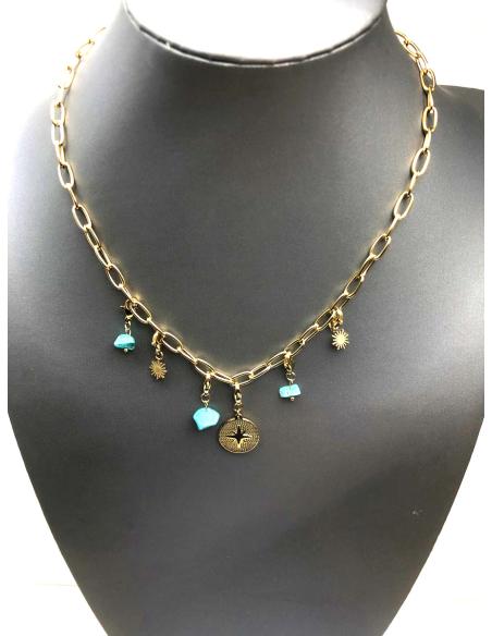 CADENAS MUJER CON CHARMS Y PIEDRAS TURQUESA