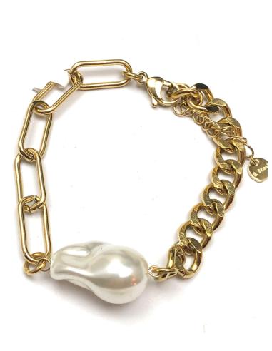 PULSERAS MUJER DE CADENA EN ACERO Y PERLA BARROCA