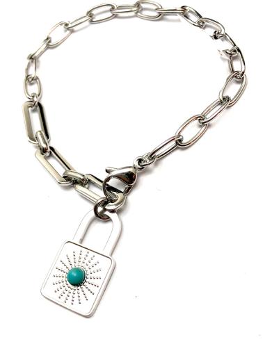 PULSERAS MUJER DE CADENA ACERO Y COLGANTE CANDADO - Imagen 1