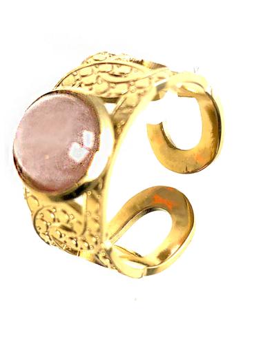 ANILLOS MUJER EN ACERO Y PIEDRA CUARZO ROSA, BIUTERIA Y JOYERIA MADRID