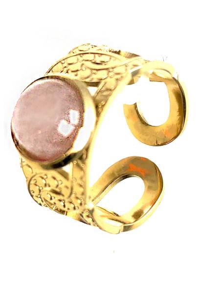 ANILLOS MUJER EN ACERO Y PIEDRA CUARZO ROSA, BIUTERIA Y JOYERIA MADRID