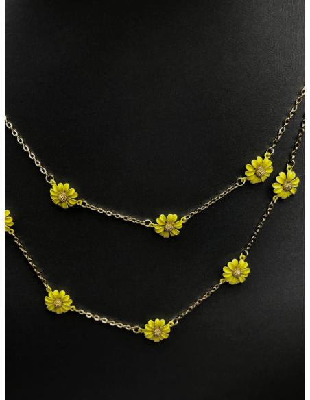 COLLARES MINIMALISTAS DOBLE CADENA DORADA Y FLORES AMARILLAS