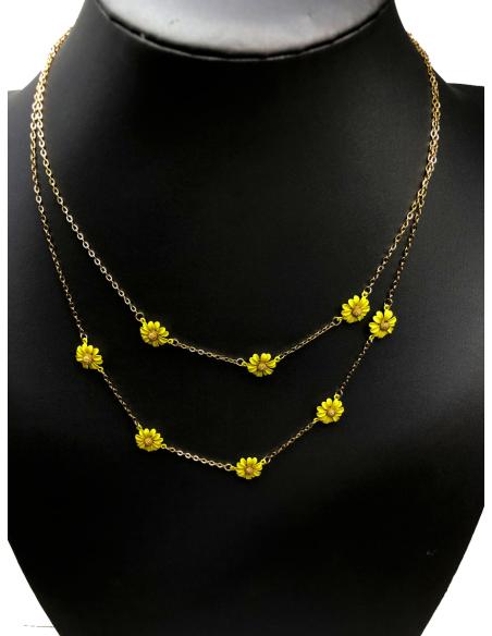 COLLARES MINIMALISTAS DOBLE CADENA DORADA Y FLORES AMARILLAS