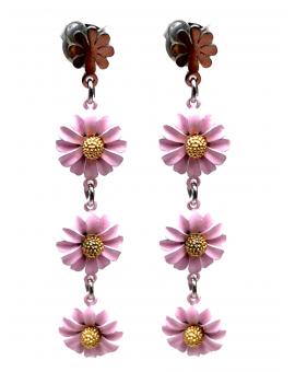 PENDIENTES PLATEADOS LARGOS DE MUJER CON MARGARITAS ROSAS - Imagen 1