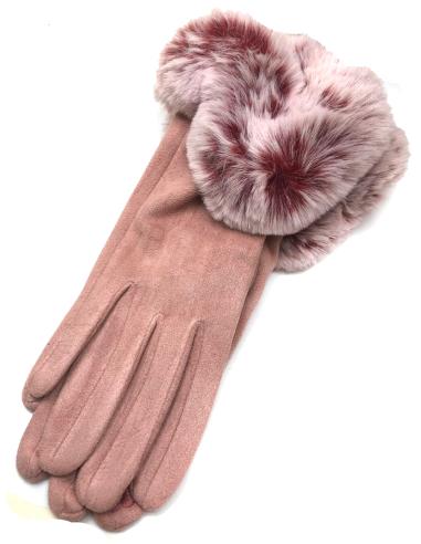 GUANTES ROSAS TONO MAQUILLAJE CON BONITO ADORNO CON PELO - Imagen 1