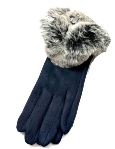 GUANTES DE MUJER COLOR AZUL MARINO CON PELO EN BICOLOR