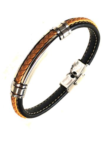 PULSERAS PARA HOMBRE EN BICOLOR NEGRA Y CAMEL CON ACERO