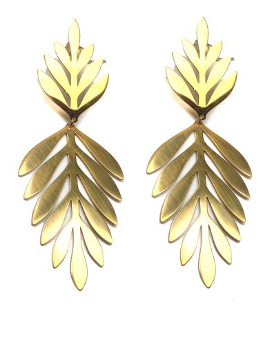 PENDIENTES DORADOS LARGOS CON PRECIOSAS HOJAS PARA BODAS - Imagen 1