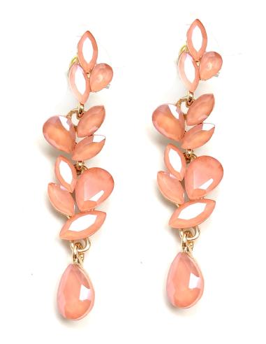 PENDIENTES LARGOS TONO MELOCOTON CON HOJITAS DE CRISTAL