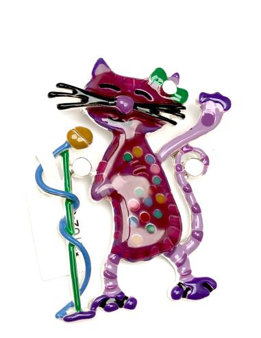 BROCHES MUJER DE GATITO CANTANTE EN TONOS MORADOS Y MALVA - Imagen 1