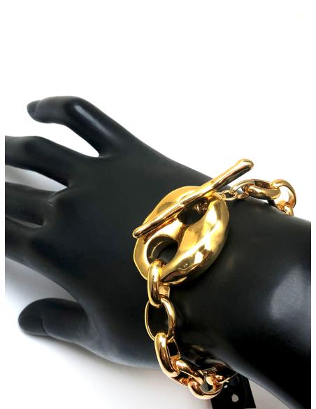 PULSERAS MUJER DE CADENA Y ESLABONES BAÑOS DE ORO Y CIERRE DE CALABROTE