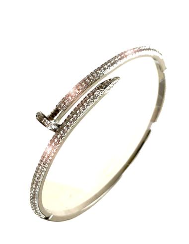 PULSERAS PARA MUJER PLATEADAS CON CIRCONITAS DISEÑO DE CLAVO