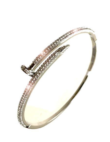 PULSERAS PARA MUJER PLATEADAS CON CIRCONITAS DISEÑO DE CLAVO