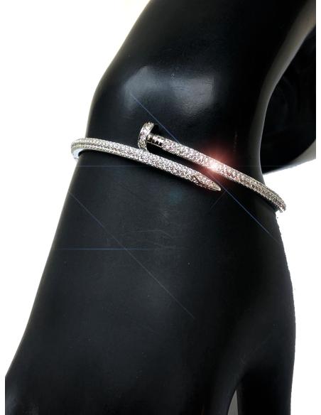 PULSERAS PARA MUJER PLATEADAS CON CIRCONITAS DISEÑO DE CLAVO