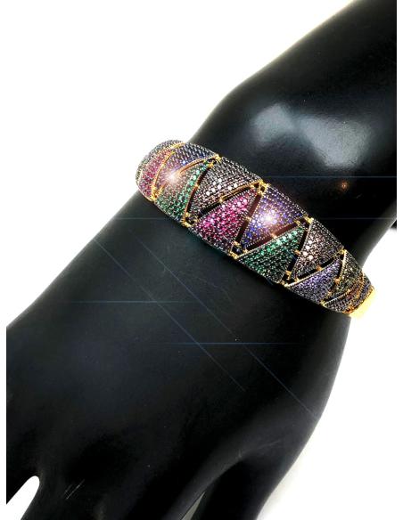 PULSERAS DORADAS DE MEDIA CAÑA DISEÑO MULTICOLOR EN ZIG-ZAG - Imagen 2