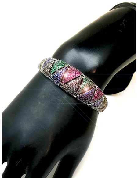 PULSERAS PLATEADAS MEDIA CAÑA DISEÑO ZIG-ZAG EN MULTICOLOR