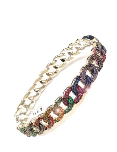 PULSERAS PLATEADAS DECORADAS EN MULTICOLOR ESLABON RIGIDO