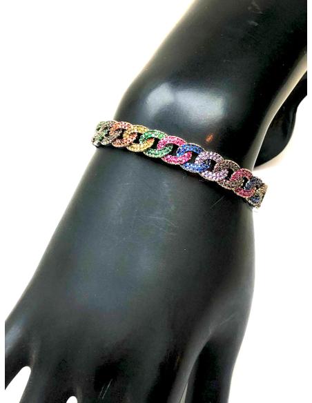 PULSERAS PLATEADAS DECORADAS EN MULTICOLOR ESLABON RIGIDO