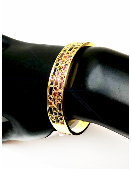 PULSERAS DORADAS CON DECORACION GEOMETRICA EN COLORES - Imagen 3