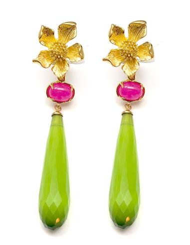 PENDIENTES LARGOS MUJER LAGRIMAS PIEDRA VERDE, JOYAS ONLINE