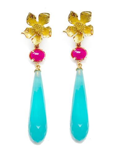 PENDIENTES LARGOS MUJER LAGRIMAS PIEDRA AZUL