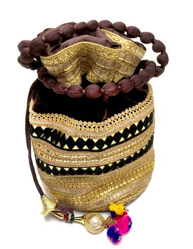 BOLSOS DE FIESTA MARRONES LIMOSNERA CON BORDADOS DORADOS