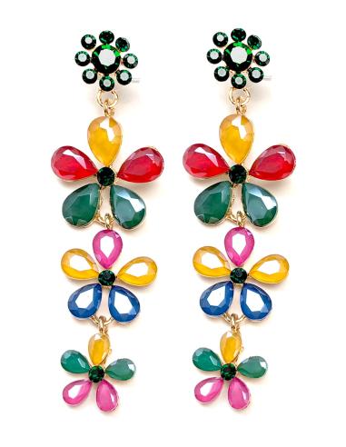 PENDIENTES LARGOS DE FIESTA CON FLORES DE CRISTAL MULTICOLOR