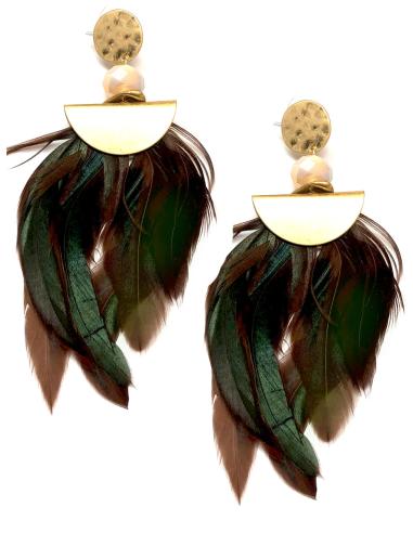 PENDIENTES PARA MUJER MARRONES Y LARGOS CON PLUMAS