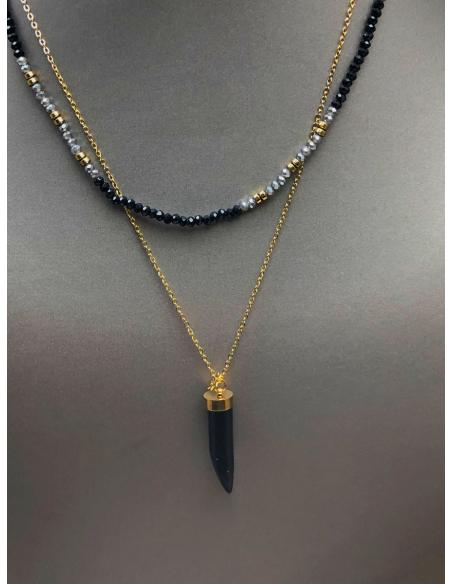 COLLARES DUO CADENA DORADA CON COLMILLO Y OTRA NEGRA Y GRIS