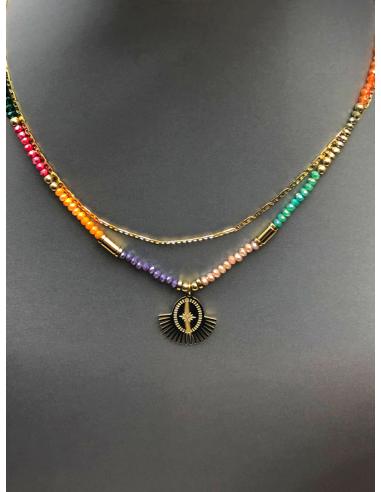 COLLARES DOBLES UNO EN MULTICOLOR Y EL CON COLGANTE DORADO - Imagen 1