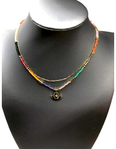COLLARES DOBLES UNO EN MULTICOLOR Y EL CON COLGANTE DORADO - Imagen 2