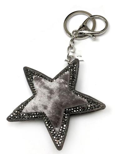 LLAVEROS GRISES ESTRELLA DECORADA CON CRISTAL Y TERCIOPELO - Imagen 1