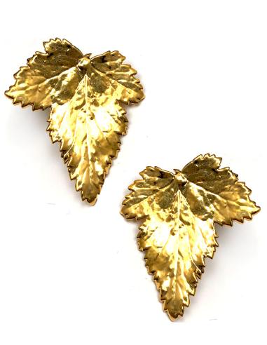 PENDIENTES MUJER HOJAS NATURALES DE ABEDUL Y BAÑO DE ORO - Imagen 1