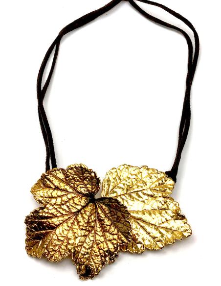COLLARES MUJER DE HOJAS NATURALES HOJAS DE PARRA RECUBIERTAS ORO - Imagen 1