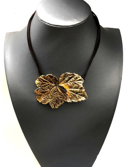 COLLARES MUJER DE HOJAS NATURALES HOJAS DE PARRA RECUBIERTAS ORO - Imagen 2