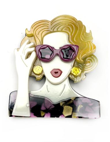 BROCHES DE ROSTRO DE MUJER ESTILO MARILYN Y LABIOS ROJOS - Imagen 1