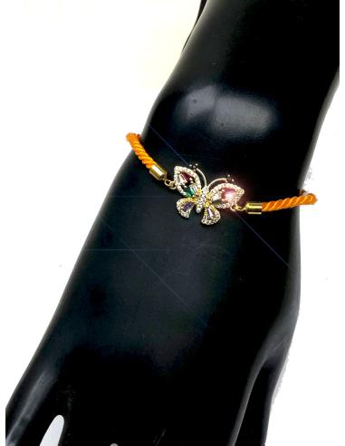 PULSERAS AJUSTABLES NARANJAS CON MARIPOSA MULTICOLOR - Imagen 1