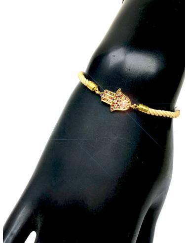 PULSERAS DE MUJER BEIGE Y  PEQUEÑA MANO DE FATIMA DE COLORES - Imagen 1