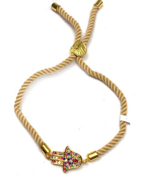 PULSERAS DE MUJER BEIGE Y  PEQUEÑA MANO DE FATIMA DE COLORES - Imagen 2