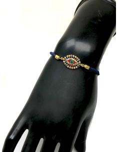 PULSERAS DE MUJER AZULES CON DETALLE DORADO CON OJITO ROJO - Imagen 1