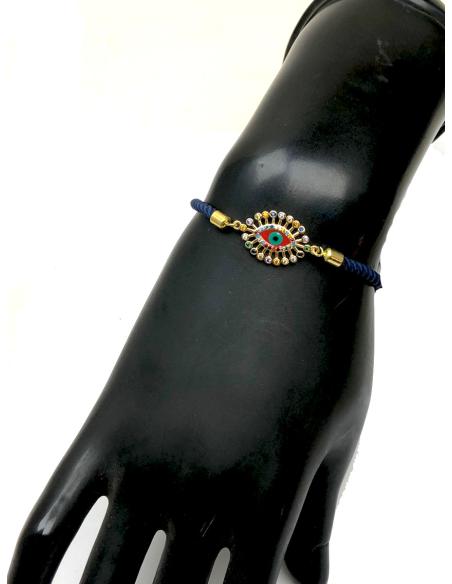 PULSERAS DE MUJER AZULES CON DETALLE DORADO CON OJITO ROJO - Imagen 1