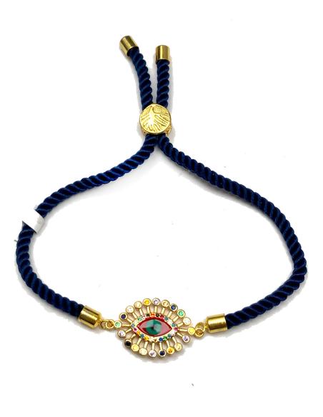 PULSERAS DE MUJER AZULES CON DETALLE DORADO CON OJITO ROJO - Imagen 2