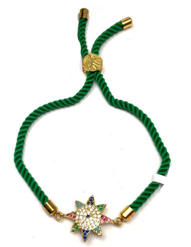 PULSERAS VERDES AJUSTABLES PARA MUJER CON FLOR MULTICOLOR - Imagen 1