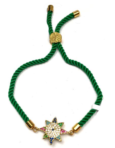 PULSERAS VERDES AJUSTABLES PARA MUJER CON FLOR MULTICOLOR - Imagen 1