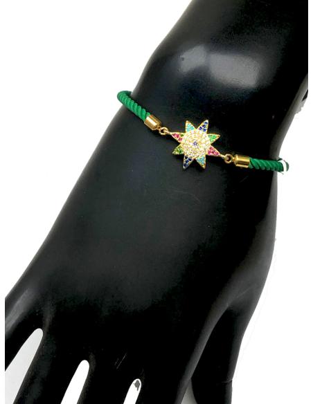 PULSERAS VERDES AJUSTABLES PARA MUJER CON FLOR MULTICOLOR - Imagen 2