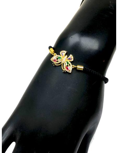 PULSERAS AJUSTABLES NEGRAS CON VISTOSA MARIPOSA MULTICOLOR - Imagen 2