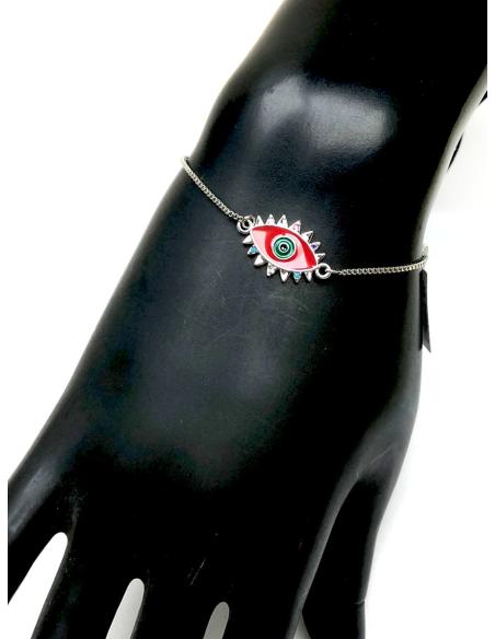 PULSERAS PLATEADAS CON OJITO DE LA SUERTE ESMALTADO EN ROJO - Imagen 1