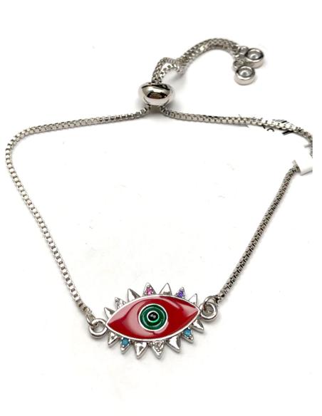 PULSERAS PLATEADAS CON OJITO DE LA SUERTE ESMALTADO EN ROJO - Imagen 2